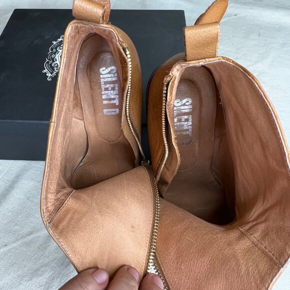 Anthropologie Silent D Dania Size 8 Side Zip Ankle Boot Honey Tan Leather Chunky - Picture 12 of 16